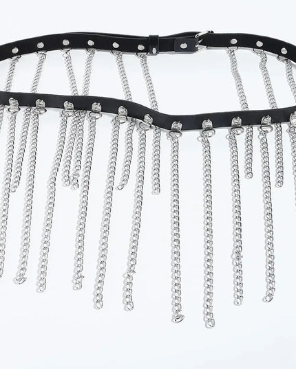 Fringed Chain PU Leather Belt - ShopEasier