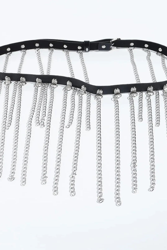 Fringed Chain PU Leather Belt - ShopEasier