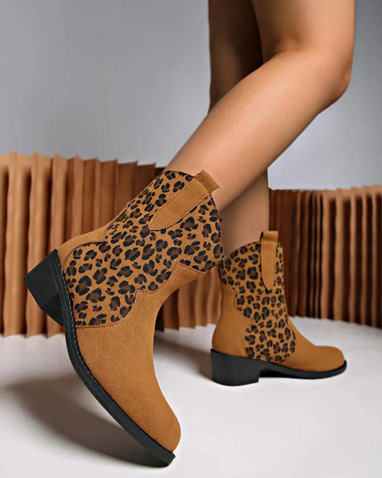 Leopard Suede Block Heel Boots - ShopEasier