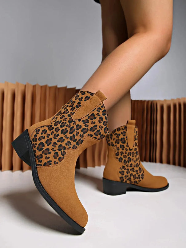 Leopard Suede Block Heel Boots - ShopEasier