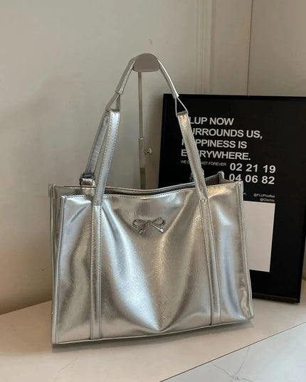 Bolso grande de cuero PU con lazo de moda