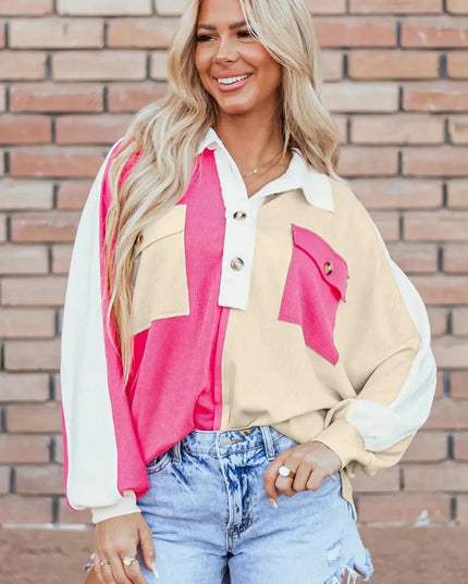 Button-Up Colorblock Long Sleeve Hoodie