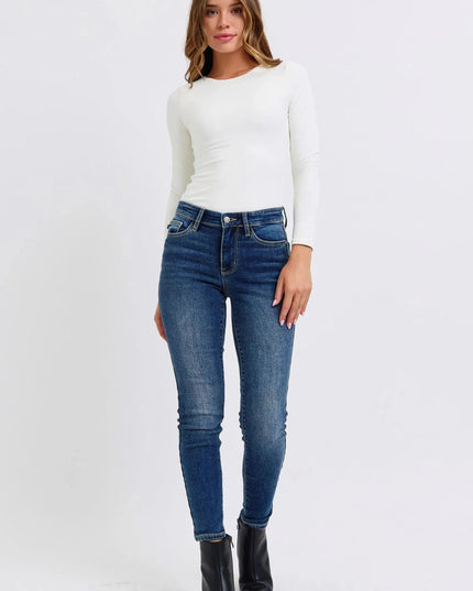 Judy Blue Full Size Mid-Rise Waist Skinny Jeans with Pockets - ShopEasier