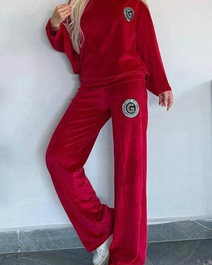 Conjunto de pantalón y blusa de manga larga con cuello barco en talla grande