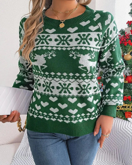 Christmas Element Round Neck Long Sleeve Sweater - ShopEasier