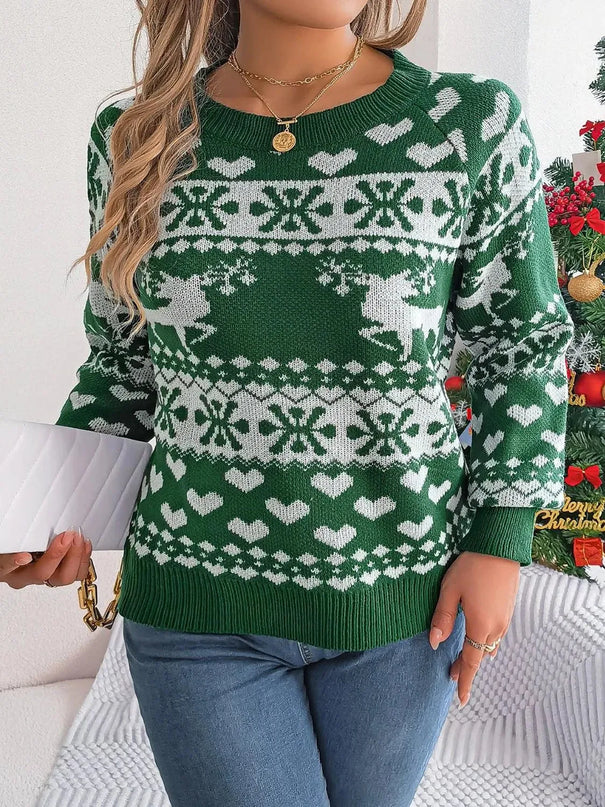 Christmas Element Round Neck Long Sleeve Sweater - ShopEasier