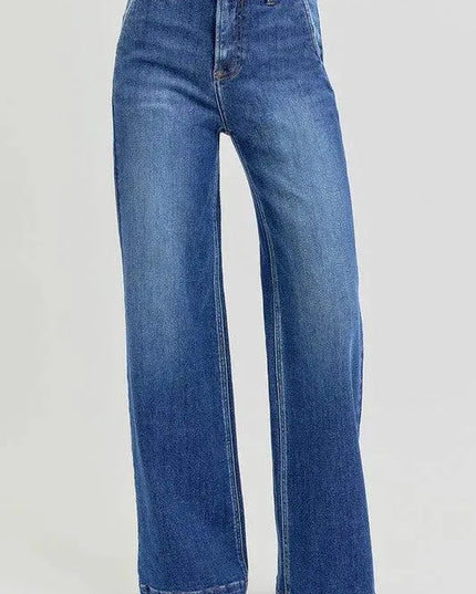 RISEN Full Size High Rise Wide Leg Jeans with Slanted Pockets - ShopEasier