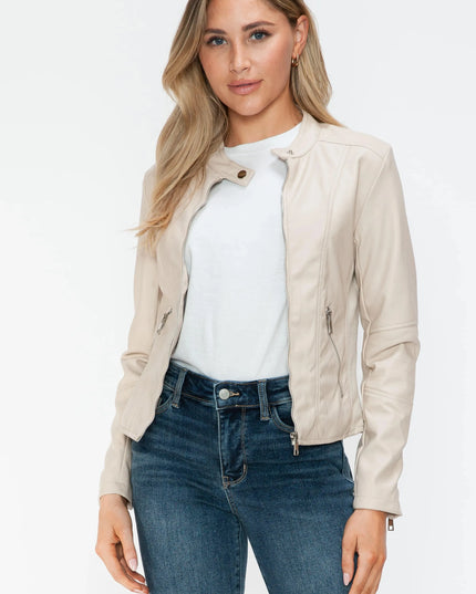 Snobbish PU Leather Zip Up Jacket with Pockets - ShopEasier