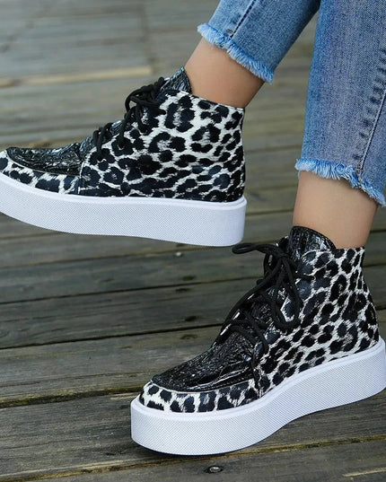 PU Leather Leopard Platform Sneakers - ShopEasier