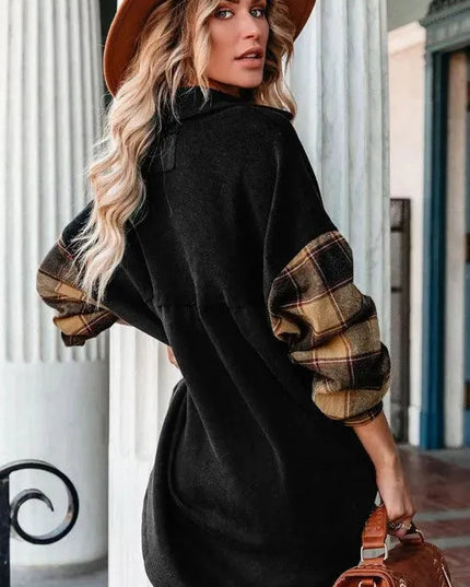 Plaid Button Up Shacket with Chest Pockets - ShopEasier