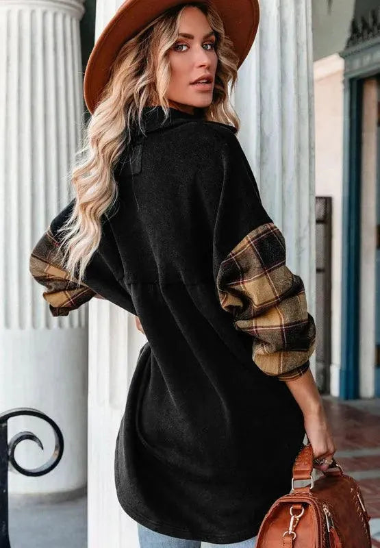 Plaid Button Up Shacket with Chest Pockets - ShopEasier