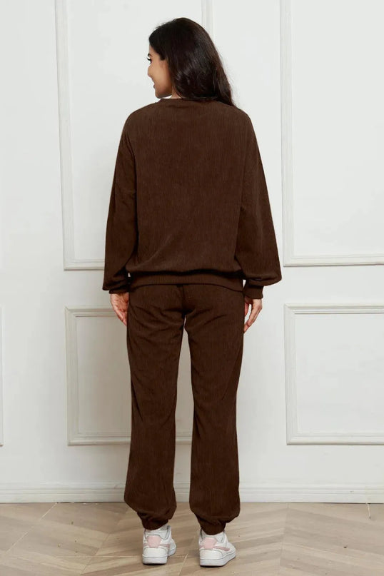 Cozy Corduroy Two-Piece Sweatshirt and Sweatpants Ensemble