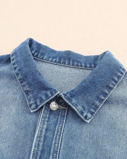 Collared Neck Button Up Denim Jacket - ShopEasier