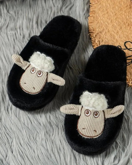 Pantuflas de oveja de algodón acogedoras con punta redonda