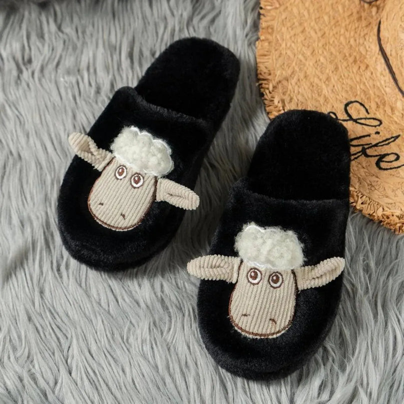 Pantuflas de oveja de algodón acogedoras con punta redonda