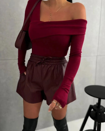 Asymmetrical One-Shoulder Long Sleeve Top