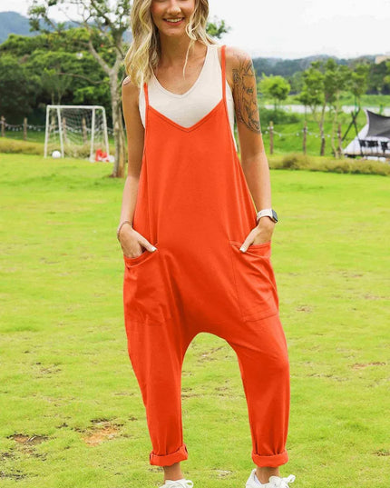 Double Take Full Size Sleeveless V-Neck Pocketed Jumpsuit - ShopEasier