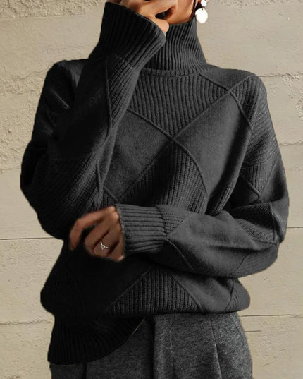 Geometric Turtleneck Long Sleeve Sweater - ShopEasier