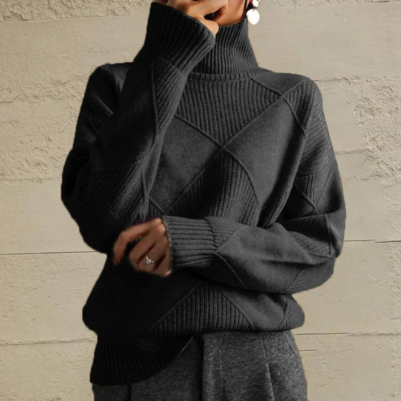 Geometric Turtleneck Long Sleeve Sweater - ShopEasier