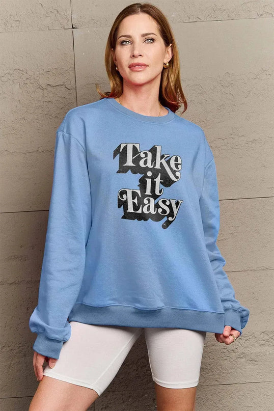 Simply Love Full Size TAKE IT EASY Graphic Sweatshirt - ShopEasier