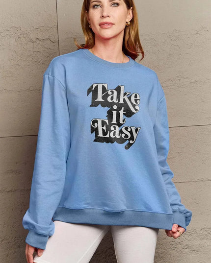 Simply Love Full Size TAKE IT EASY Graphic Sweatshirt - ShopEasier