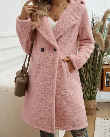 Cozy Button-Up Teddy Coat with Pockets and Hood