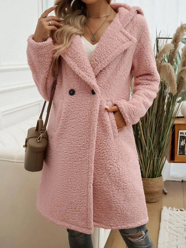 Cozy Button-Up Teddy Coat with Pockets and Hood