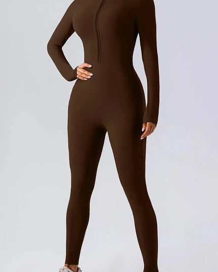 Half Zip Mock Neck Active Jumpsuit - ShopEasier