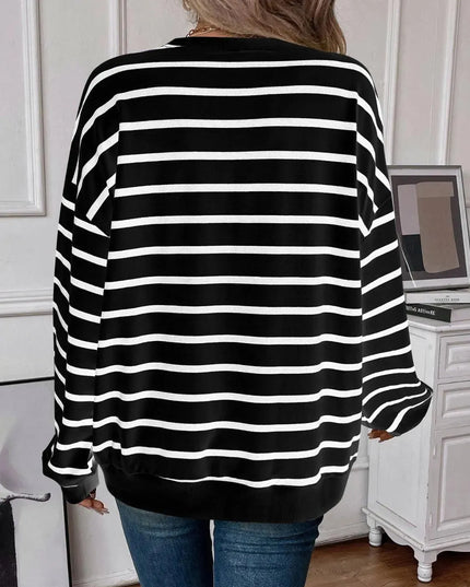 Chic Striped Round Neck Long Sleeve Sweatshirt