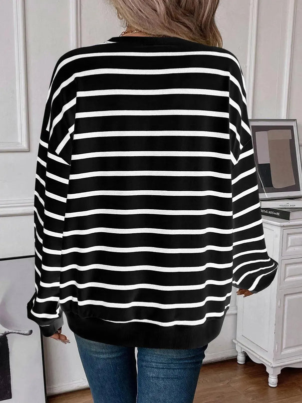 Chic Striped Round Neck Long Sleeve Sweatshirt