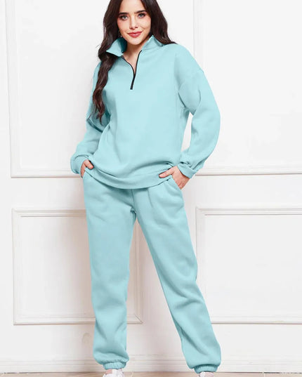 Half Zip Long Sleeve Sweatshirt and Pants Set - ShopEasier