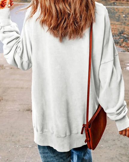 Chic Slit Round Neck Long Sleeve Sweatshirt