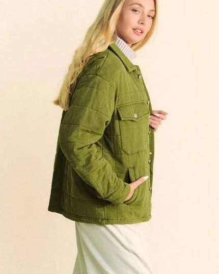 Quilted Button-Up Shacket with Chest Pockets by Davi & Dani