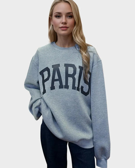 PARIS Basic Bae Long Sleeve Scuba Sweatshirt with Round Neck