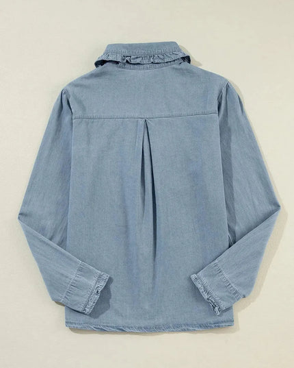 Button Up Long Sleeve Denim Top - ShopEasier