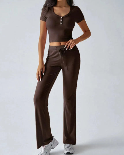 Devine Short Sleeve Top and Drawstring Pants Set - ShopEasier