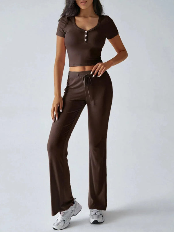 Devine Short Sleeve Top and Drawstring Pants Set - ShopEasier