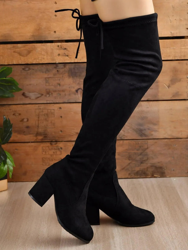 Round Toe Block Heel Boots - ShopEasier