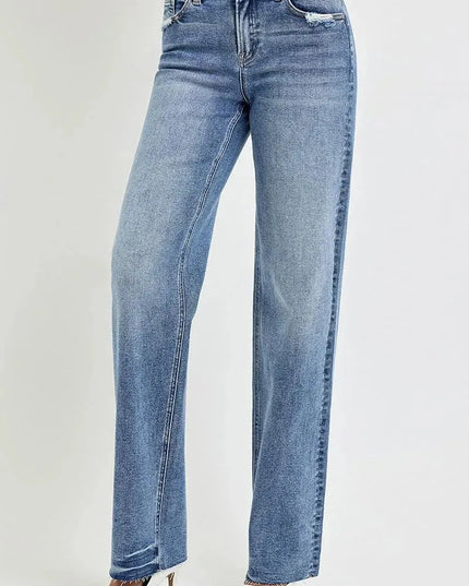 RISEN Full Size High Rise Straight Leg Jeans with Pockets - ShopEasier