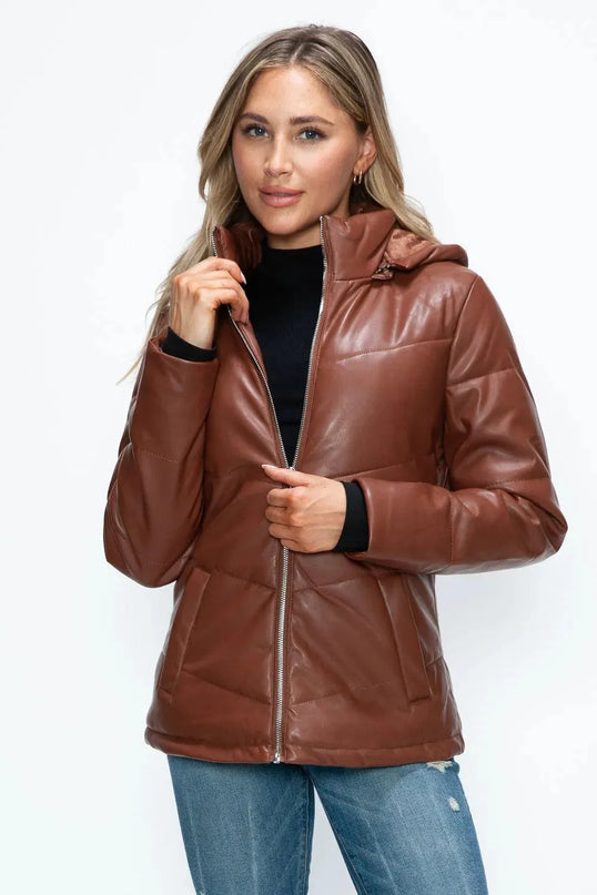 How Dare U Pocketed Zip Up Puffer Jacket with Removable Hood - ShopEasier