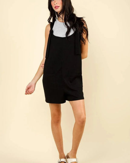 VERY J Tie Shoulder Front Pocket Romper - ShopEasier