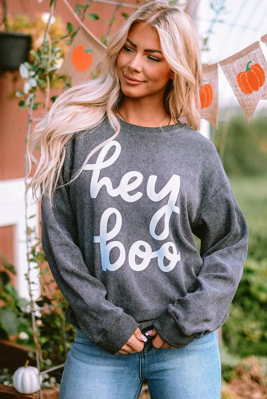 Graphic Letter Print Round Neck Sweatshirt with Dropped Shoulders