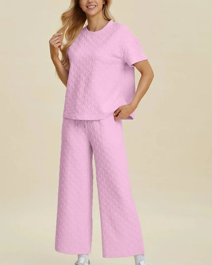 Textured Comfort Two-Piece Top and Pants Set with Pockets