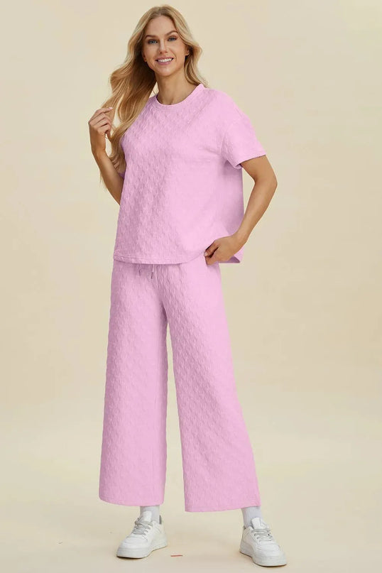 Textured Comfort Two-Piece Top and Pants Set with Pockets