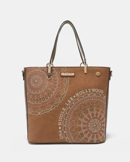 Nicole Lee USA Metallic Stitching Embroidery Inlaid Rhinestone Tote Bag