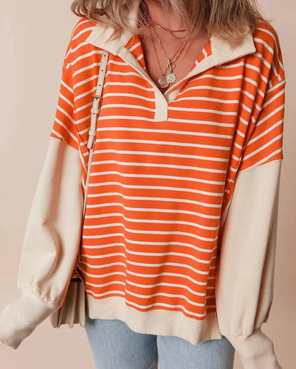 Slit Striped Long Sleeve Sweatshirt