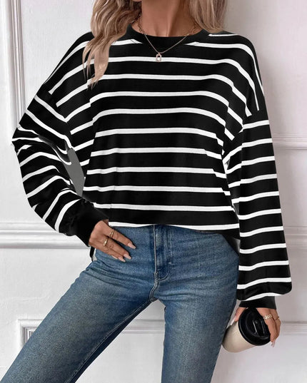 Chic Striped Round Neck Long Sleeve Sweatshirt