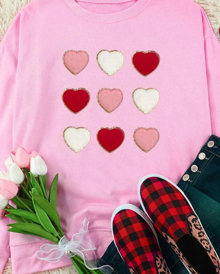 Heart Contrast Long Sleeve Pullover Sweatshirt