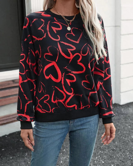 Cozy Heart-Embellished Dropped Shoulder Long Sleeve Sweatshirt