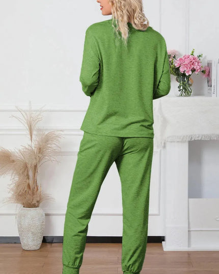 Basic Round Neck Lounge Set with Drawstring Pants